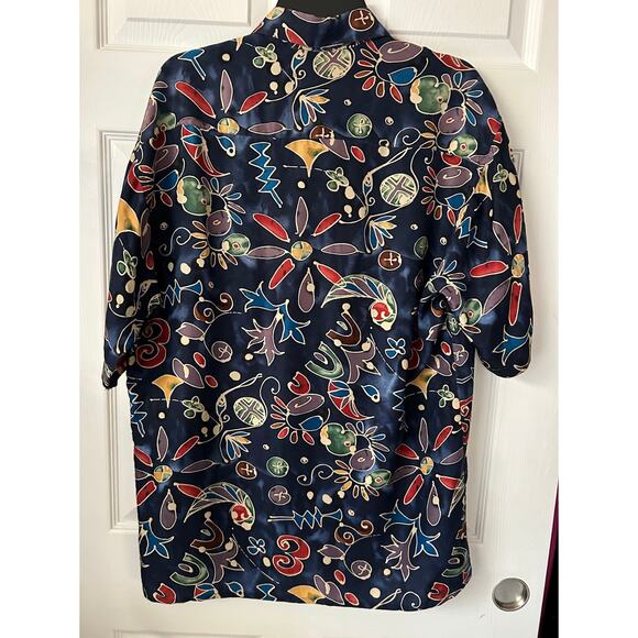 Burma Bibas Button Up Shirt Mens M Blue 100% Silk Geometric Collared Casual - Picture 2 of 9